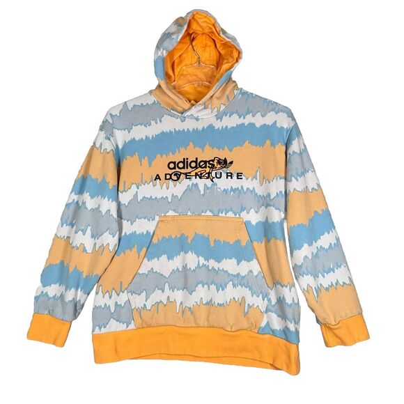 Adidas Adventure AOP Sweatshirt Men Medium Orange Blue Zig Zag Stripe Streetwear - Picture 1 of 12